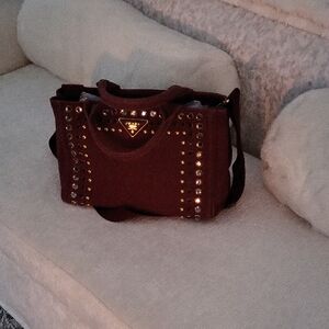 Prada Maroon Studded Tote Bag